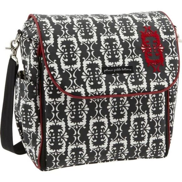 Petunia Pickle Bottom Brocade Diaper Bag Black White Red Embossed - Picture 2 of 9
